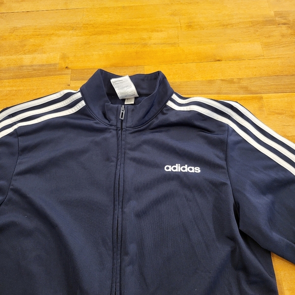 ADIDAS Track Jacket Medium Navy Blue Stripes Full Zip Old School Athlete - Picture 2 of 6